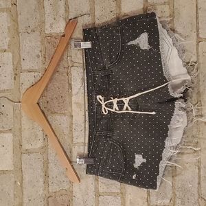 Billabong Shorts, Black, Polkadot, Cut-off, Distressed Jean Shorts. Size 5.